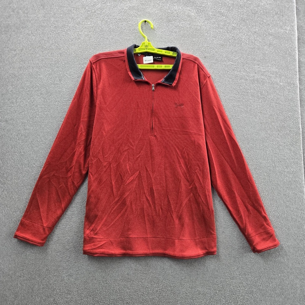 Under Armour Men Sweatshirt XL Red Quarter Zip Coldgear Activewear Zipper Logo